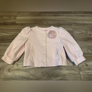Janie and Jack Pink Textured Jacket tweed style silver inlay white buttons 7-8sz
